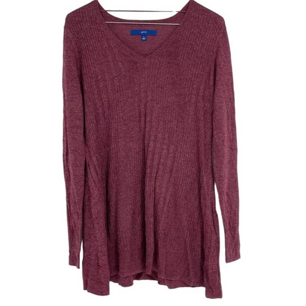 APT9 TUNIC BURGUNDY LIGHTWEIGHT RIBBED BRAIDED DESIGN VNECK SWEATER SMALL